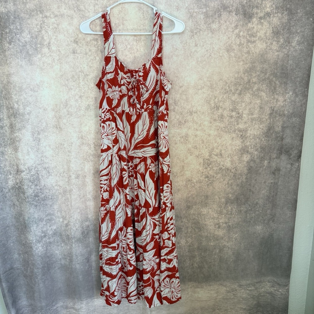 Womens Size Small Who What Wear‎ Linen Blend Maxi Dress Beach Hawaiian Red